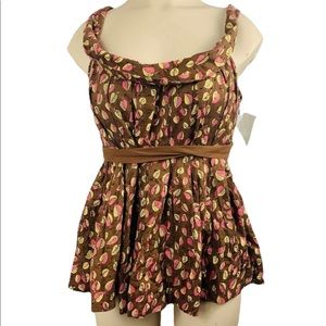 ANTHROPOLOGIE EDME & ESYLLTE NWT BROWN LEAF PRINT BELTED SMOCK PEPLUM TO…
